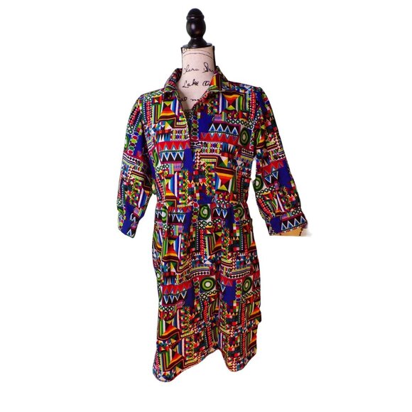 🆕 The Oula Company Geometric Print Day Dress Small - Picture 6 of 12